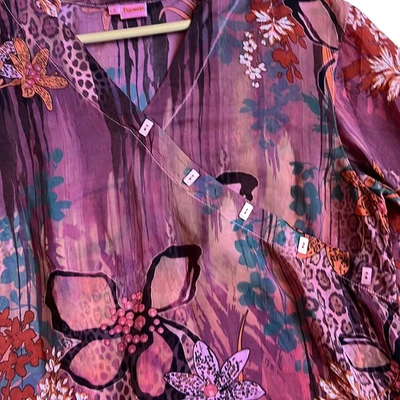 Tianello Silky Rayon Diva Blouse Floral Print Size Small - Picture 6 of 9